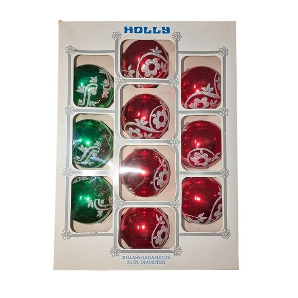 Vintage Holly American made Glass Christmas Ornaments Set of 20 - Picture 1 of 16